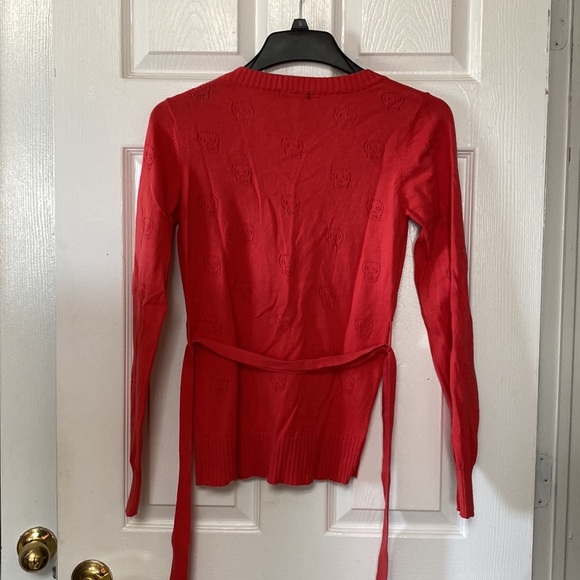 Y2K Watermelon Hot Pink Skull Knit Cardigan Sweater - Picture 5 of 11